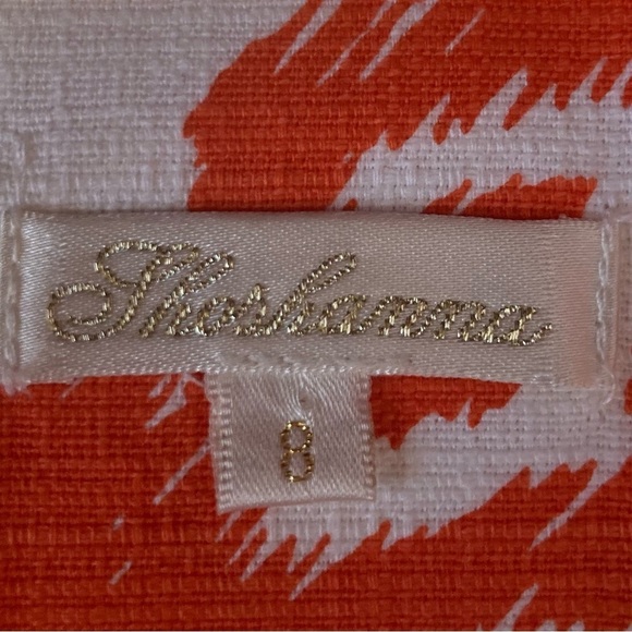 Shoshanna square neck orange and white patterned mini dress. Size 8 - Picture 4 of 7